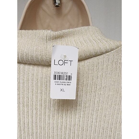 LOFT Women's Long Balloon Sleeve Pullover Gold Metallic Cream Sweater Size XL - Picture 6 of 8